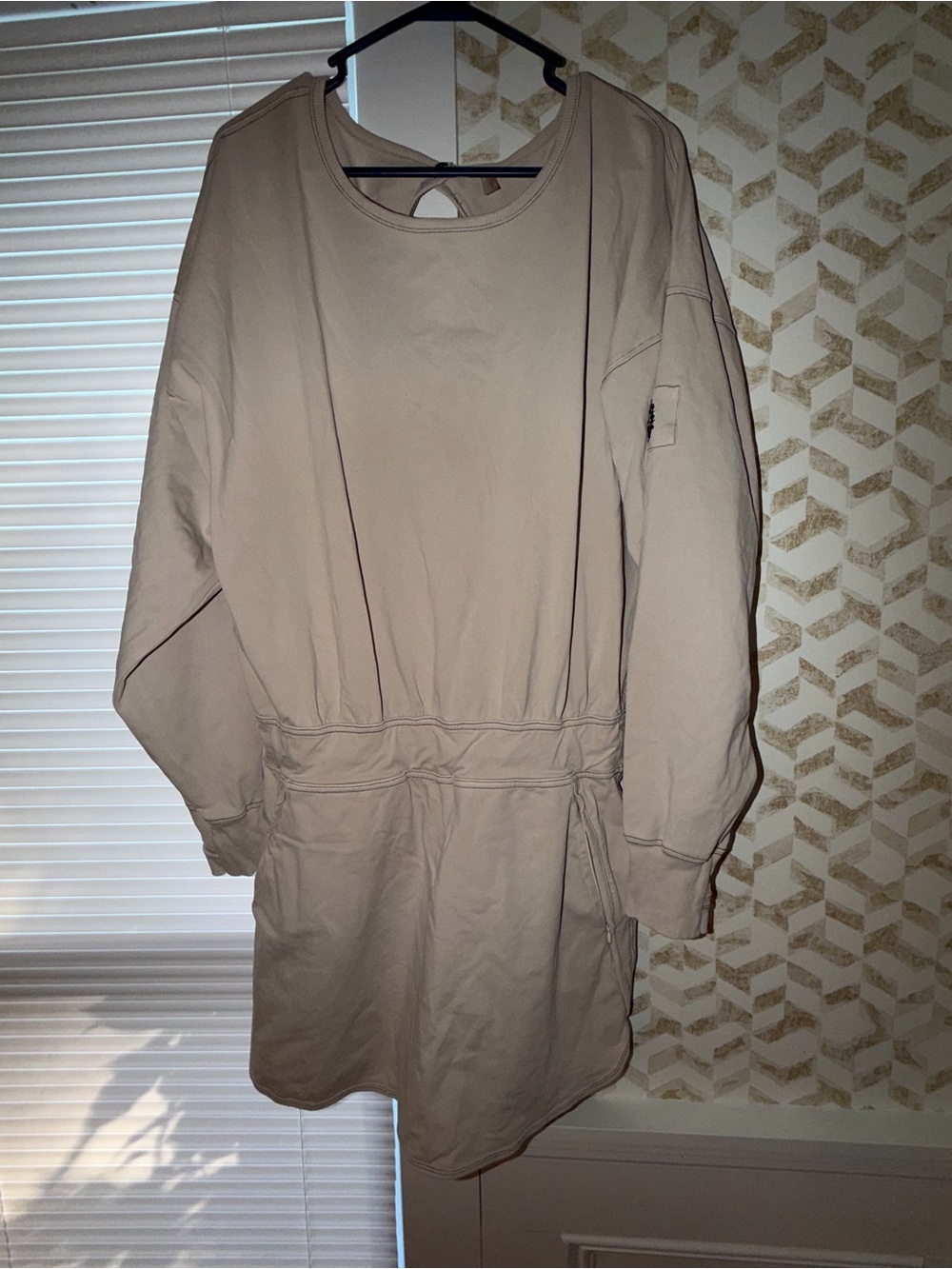 Free People Long Sleeve Dress in Taupe with built in shorts and open back